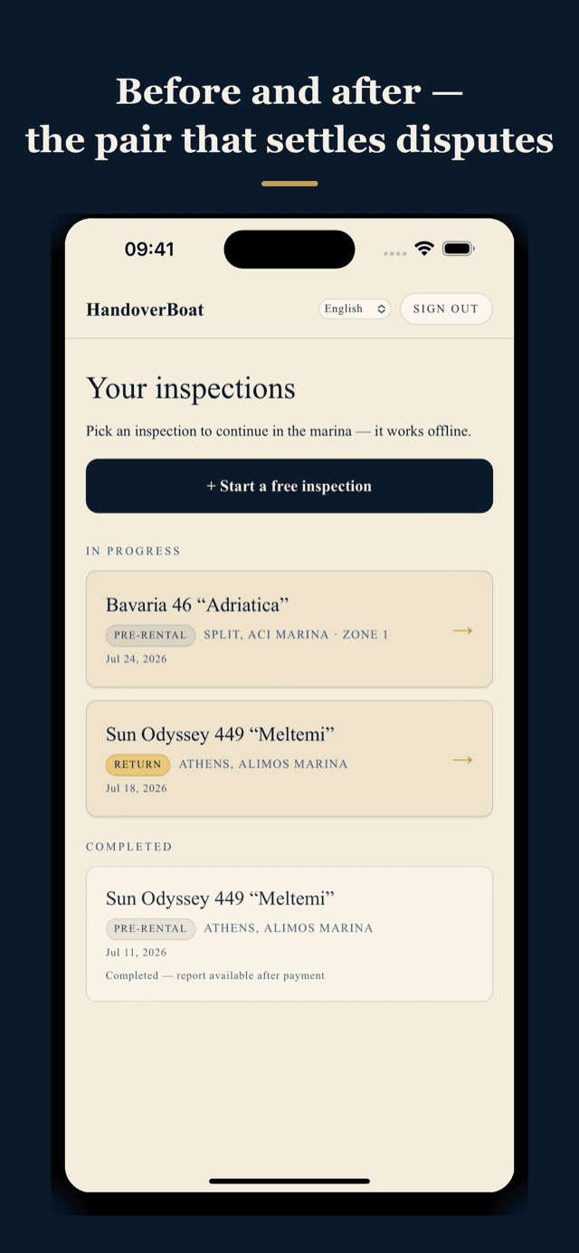 Inspections list with finished reports and their statuses